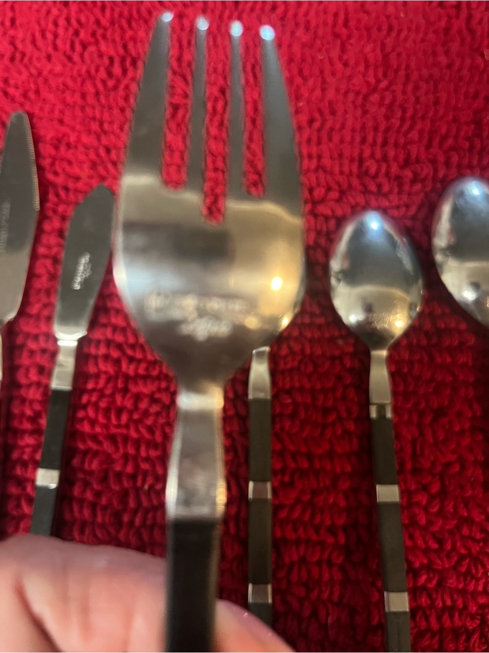 Vintage Stanley Roberts Japan Black Handle MCM Flatware Tuxedo Style 14pc lot - Picture 7 of 11